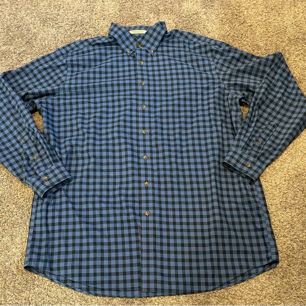 LL Bean Wrinkle Free Mini Tartan‎ Shirt Blue Plaid XL Tall Traditional Fit